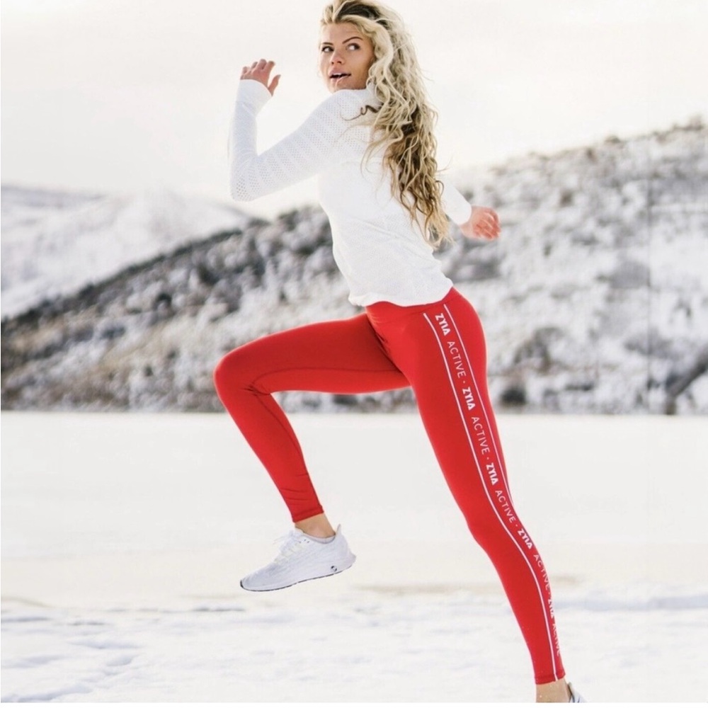ZYIA Red Logo Stripe Light n Tight Hi-Rise Legging Medium